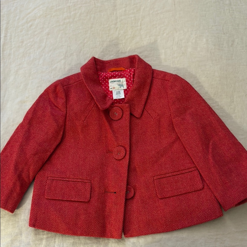 J. Crew Crewcuts Girls Red Pea wool Coat Classic Collar Structured Design